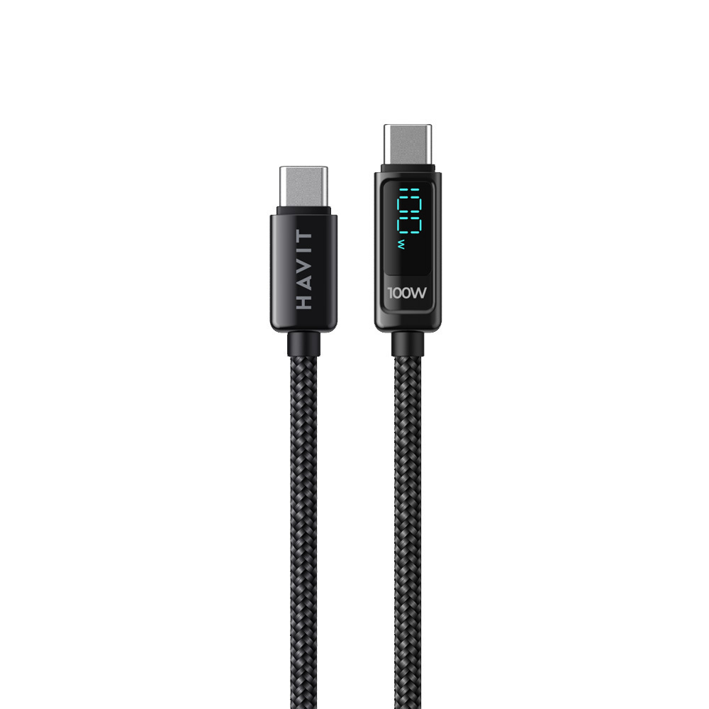 Havit LED USB 2.0 Cable USB-C male - USB-C 100W Μαύρο 2m 