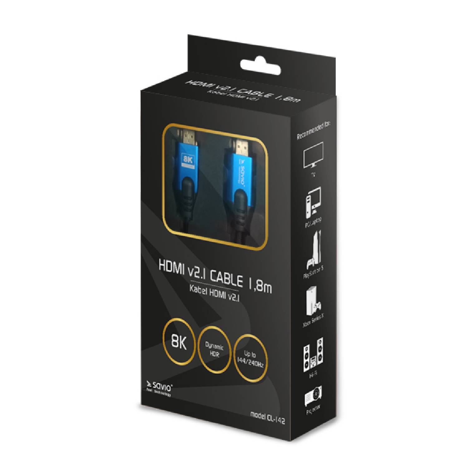 Savio CL-143 HDMI 2.1 Καλώδιο 3m / 8K@120Hz / VRR / HDR10 / Cotton Braid / Metal Plugs