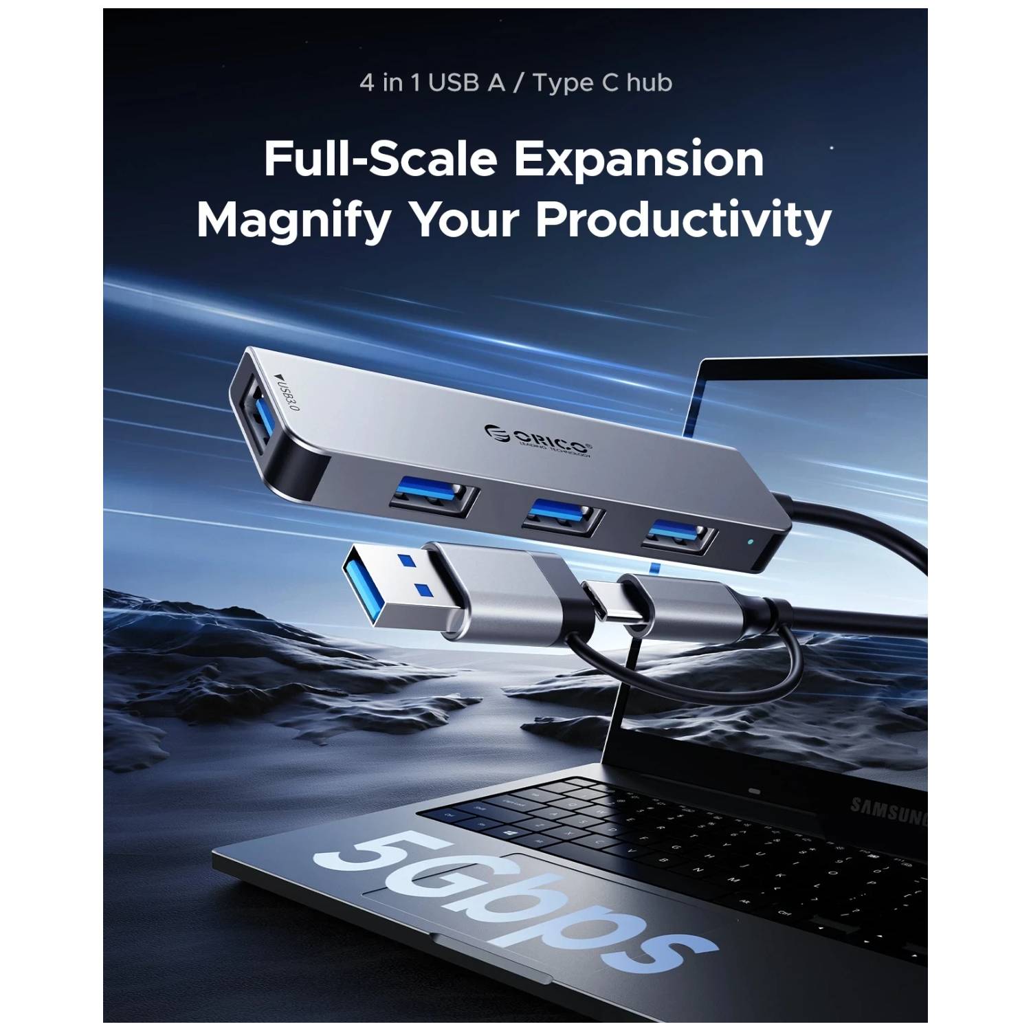 Orico YSA6-U3-GY USB-C/A Hub 6 Θυρών – USB 3.0, SD/TF, Αλουμινένιο, Γκρ