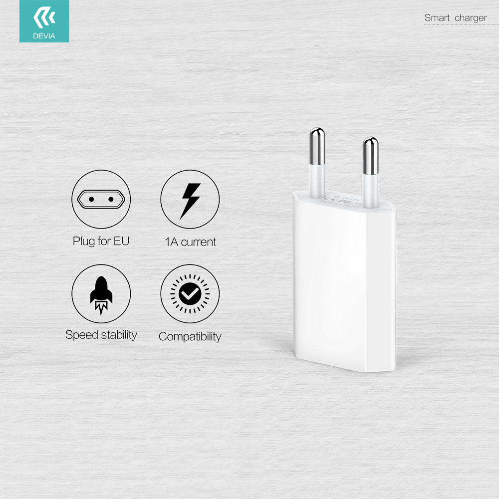 DEVIA Smart Series EU Charger White (EU,5V,1A,1USB)