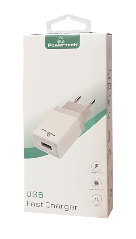POWERTECH Φορτιστής τοίχου PT-759, 1x USB, 1A, λευκός