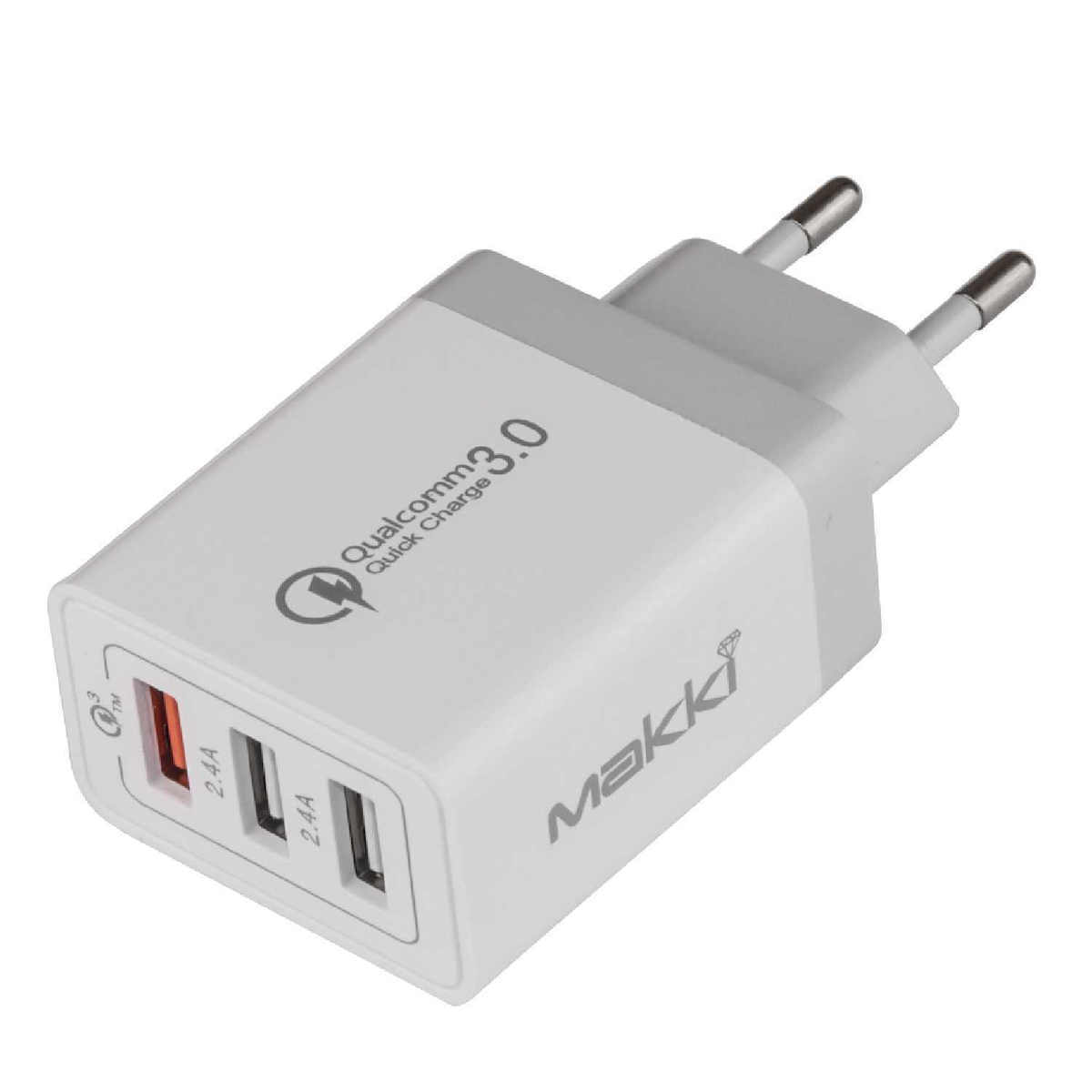 Makki Φορτιστής Χωρίς Καλώδιο με 3 Θύρες USB-A 30W Quick Charge 3.0 Λευκός (MAKKI-QC30W3)