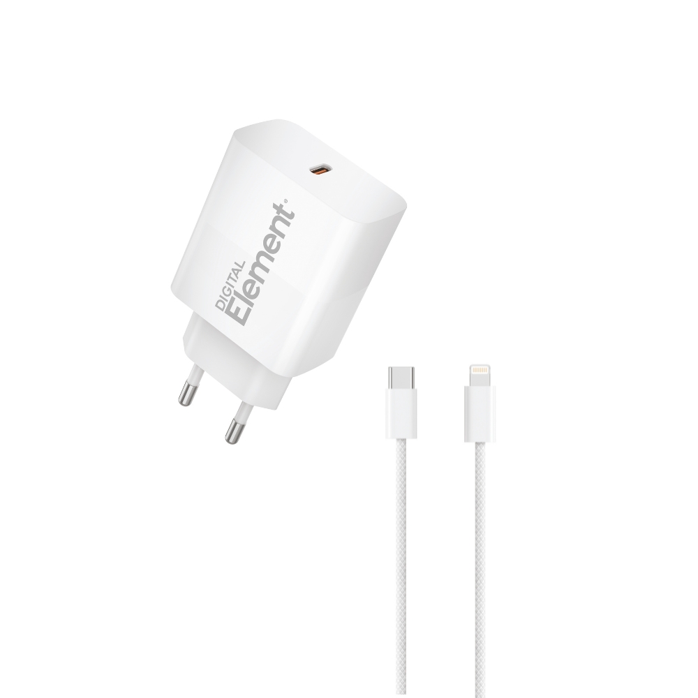Element Φορτιστής GaN με Θύρα USB-C και Καλώδιο USB-C - Lightning 30W Power Delivery Λευκός
