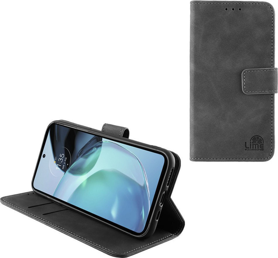 Θήκη Lime Book Δερματίνης / Σιλικόνης Γκρι (Moto G72)