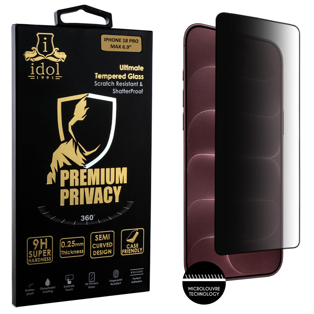 Idol 1991 Premium Privacy Antispy Tempered Glass Iphone 18 Pro Max 6.9in 9h 0.25mm Semi Curved Full 