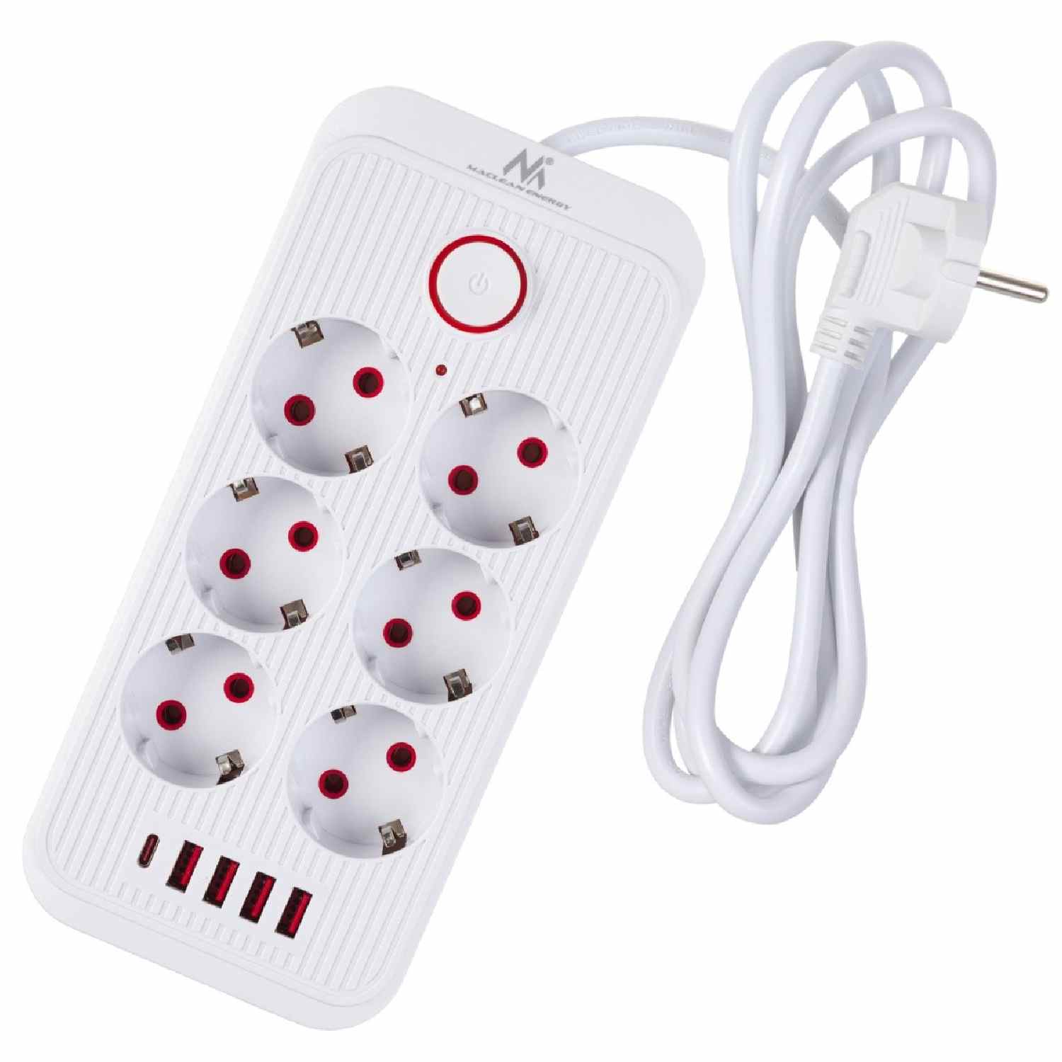 Maclean MCE389 W Πολύμπριζο 6 Θέσεων με 4xUSB-A & 1xUSB-C, 2500W, 1.5m, Λευκό