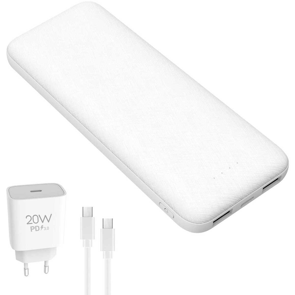Platinet Set Power Bank 10000mAh 20W με 2 Θύρες USB-A και Θύρα USB-C Power Delivery Λευκό