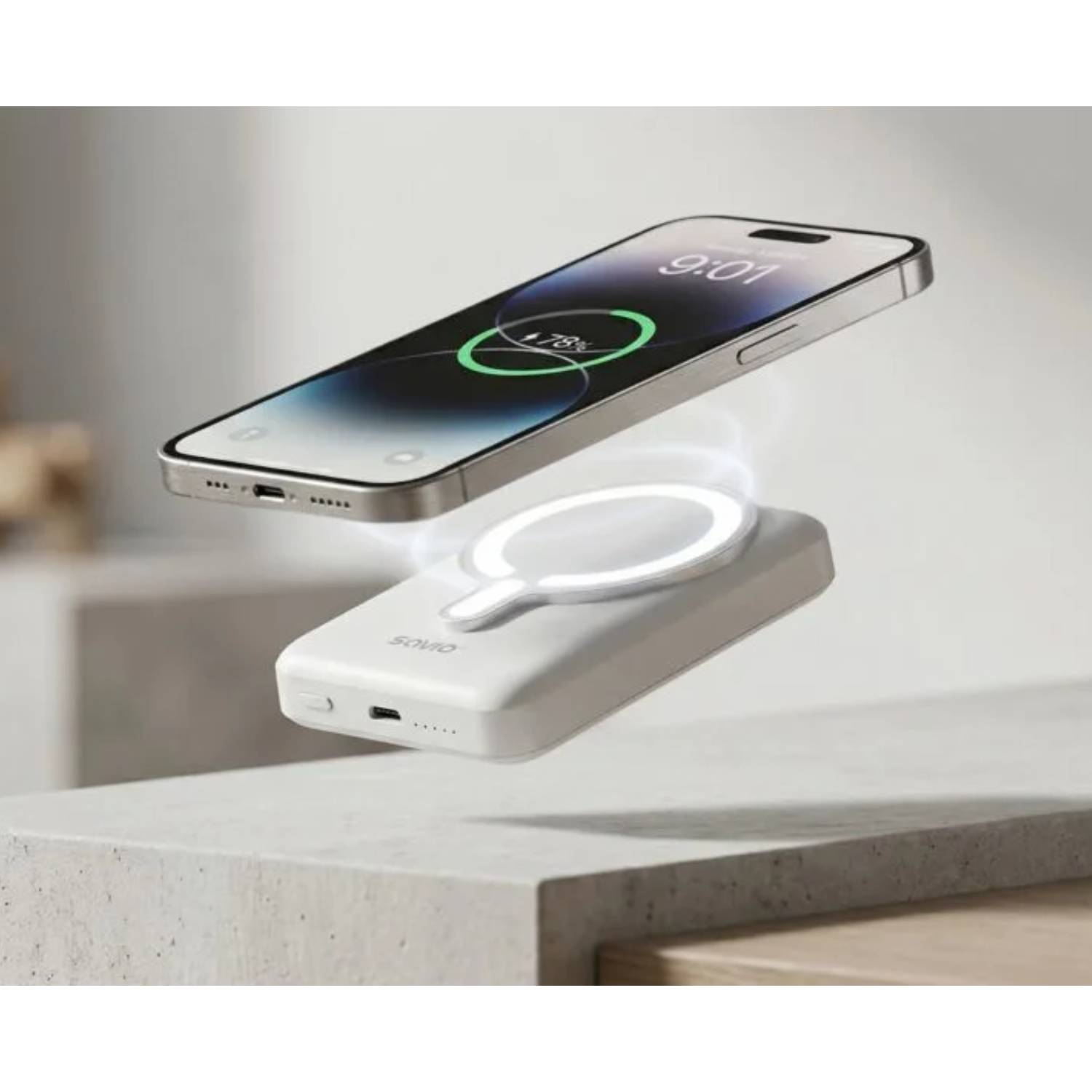 SAVIO BA-13 Magnetic Power Bank 10000mAh 20W PD 3.0 με Ασύρματη Φόρτιση 15W USB-C, Λευκό