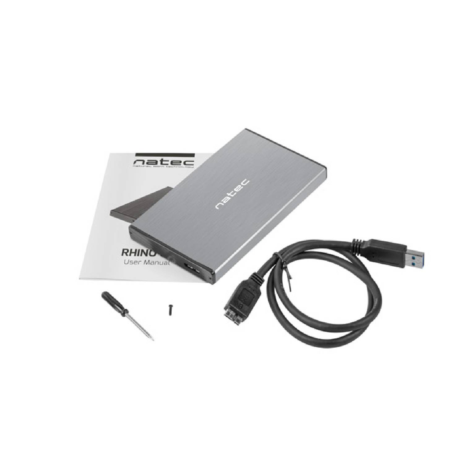 Natec Rhino Go Θήκη για Σκληρό Δίσκο 2.5″ SATA III με σύνδεση USB3.0 σε Ασημί χρώμα