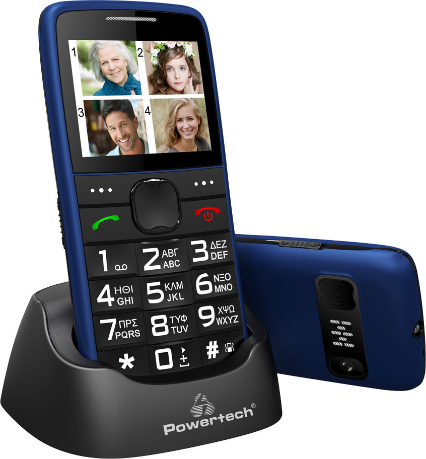 POWERTECH κινητό τηλέφωνο Sentry Eco V2, dual SIM, πλήκτρο SOS, μπλε